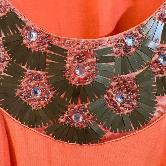 Kenneth Cole Orange Batwing Blouse Size Large Beaded Rhinestone Bling Flowy Top - Picture 5 of 9